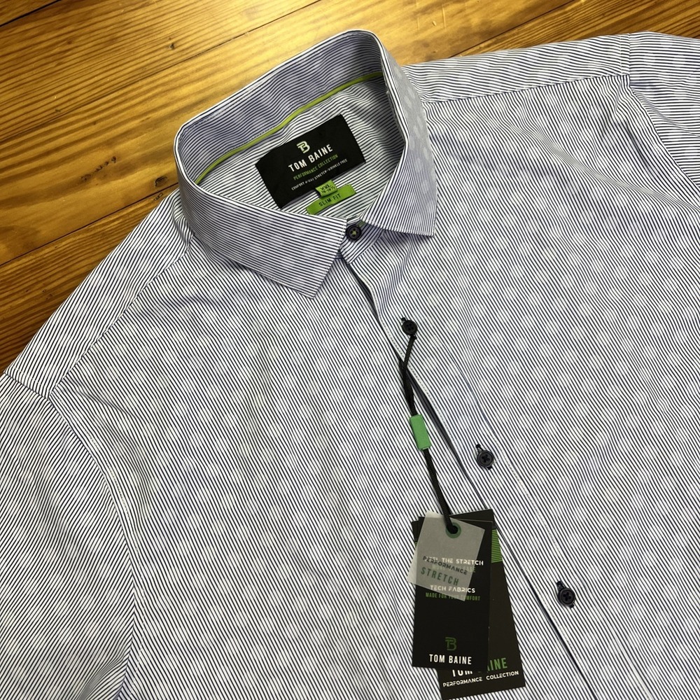 Tom Baine Performance Slim Fit XXL 18-18 1/2 L/S Shirt 4-Way Stretch Stripes